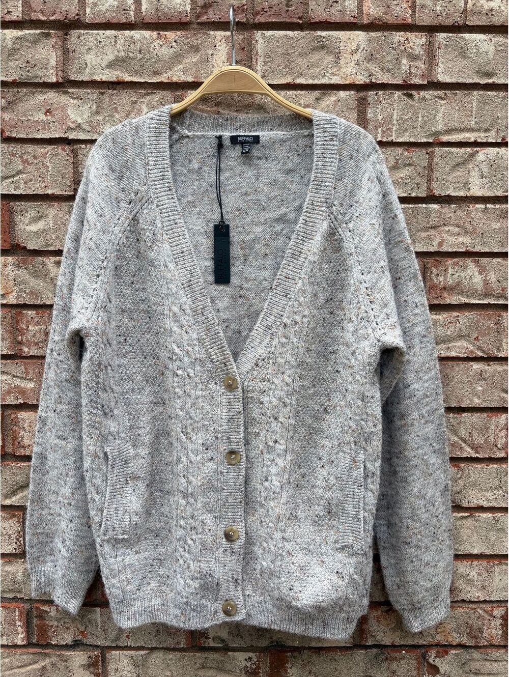 NWT Buffalo David Bitton Cozy Speckled Cable Knit Cardigan Sweater Gray M